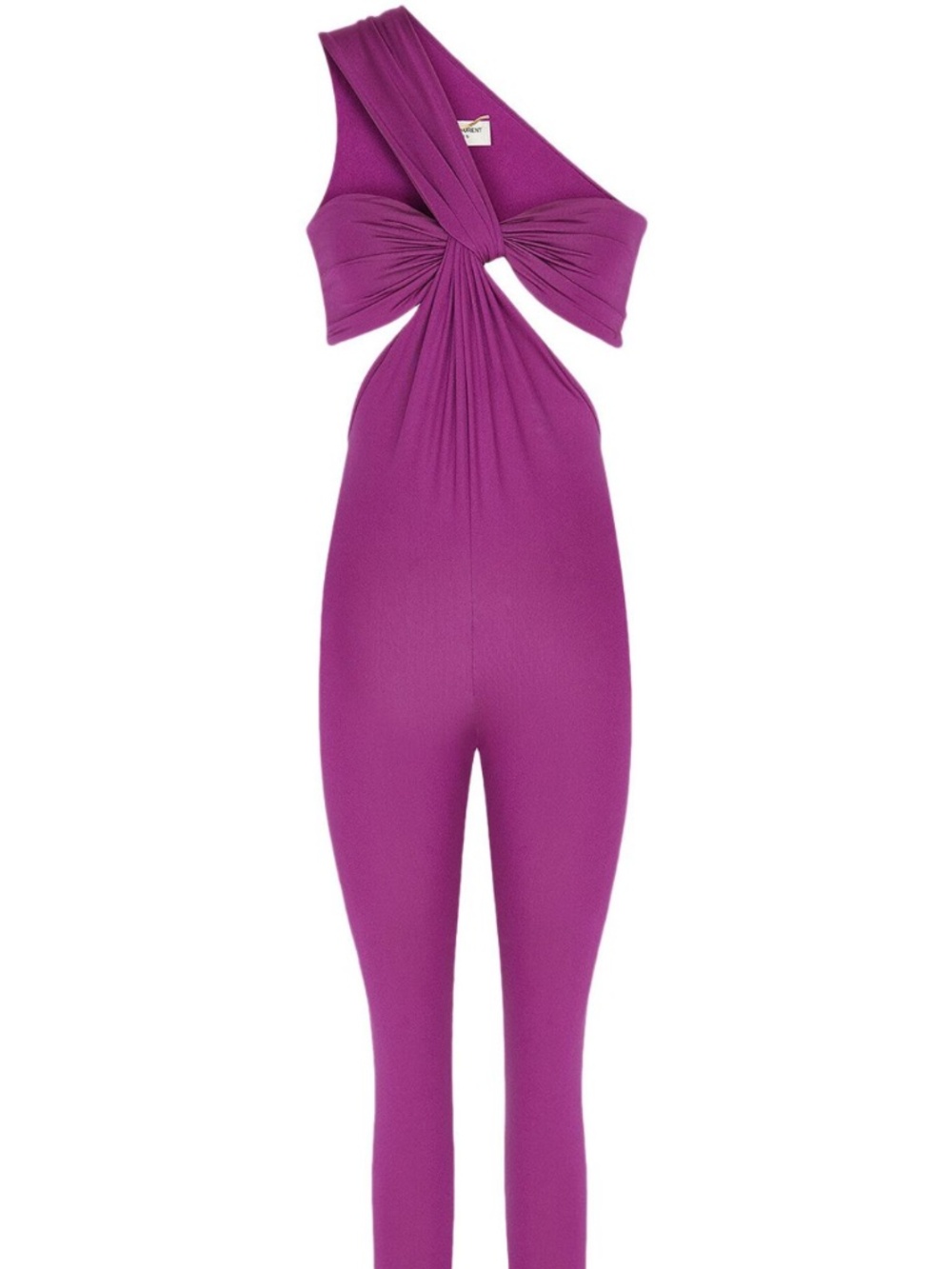 Saint Laurent YSL Grape Jersey One Shoulder Cut Out Knot Runway Catsuit Jumpsuit